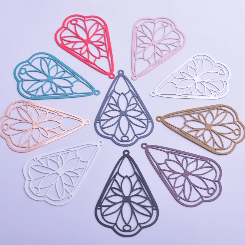 30 Stück AB6265 30*50mm Filigrane Blumenanhänger DIY Ohrring Anhänger Hängender Schmuck Dekoration