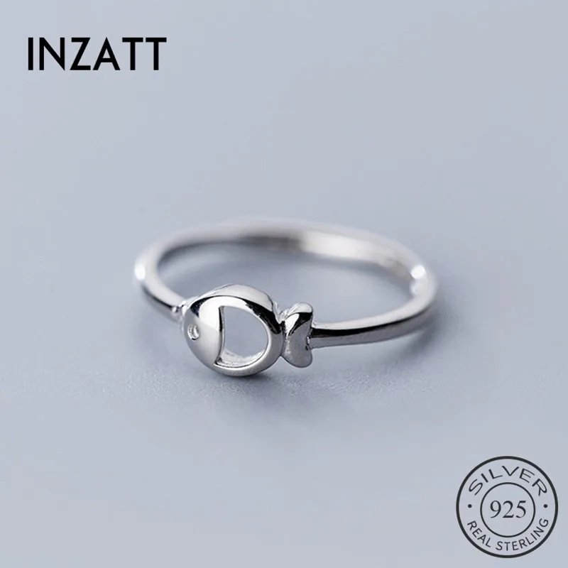 INZATT Real 925 Sterling Silver Hollow Fish Resizable Ring For Fashion Women Cute Fine Jewelry Minimalist Accessories 2019 Gift | Украшения