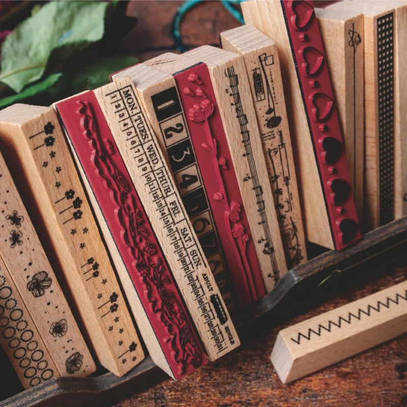 

Vintagbe Barcode Month Stamp Retro decoration stamp wooden rubber stamps for scrapbooking stationery DIY craft standard stamp