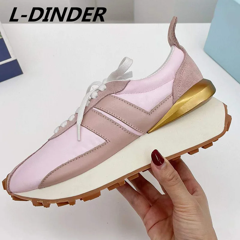 Spring Outdoor Couple Tennis Shoes Thick Sole Patckwork Lace Up Casual