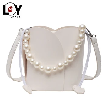 

Pearl Handle Pu Leather Frame Bucket Bag Shoulder Bags Summer All-match Crossbody Bags For Women Fashion Shopping Designer Bags