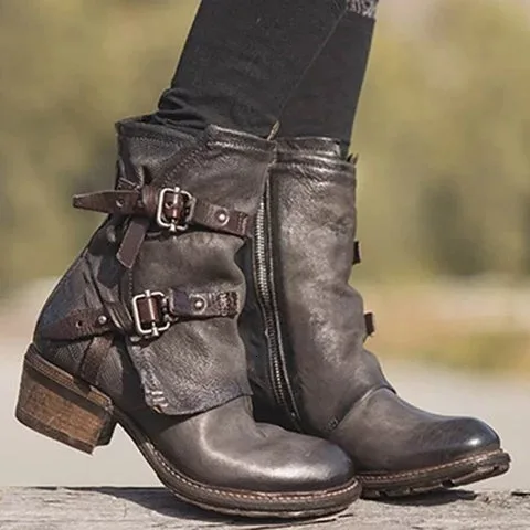 

2019 New Women Ankle Boots Block High Heels Botas Zapatos Mujer Retro Leather Winter Shoes Plus Size Booties Cowboy Boots