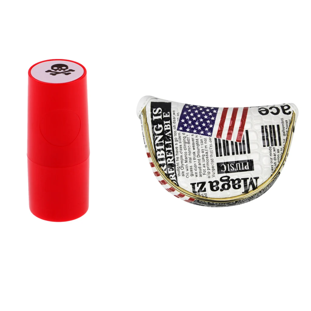 PU Golf Mallet Head Cover Center Putter Sleeve and Golf Ball Stamp Skull Stamper Seal Impression Symbol Golf Accessories