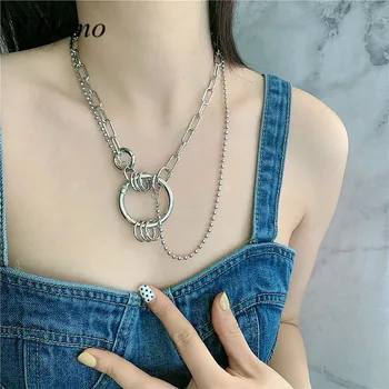 

Y Demo Chic Metal Silver Necklace Women Circles Chains Necklace Elegant Accessory