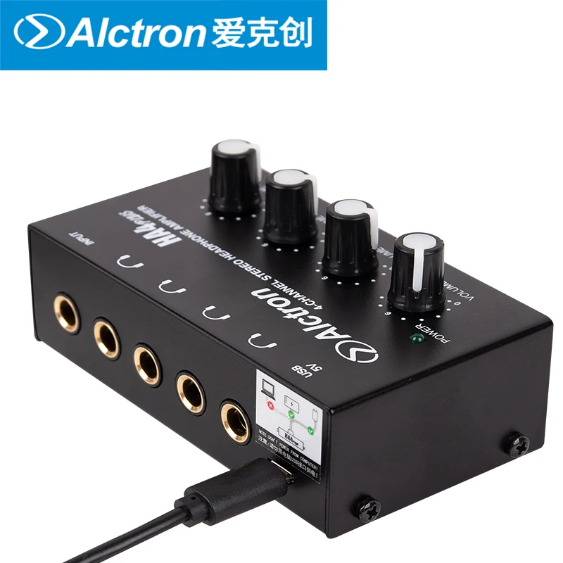 Alctron HA4PLUS Monitoring Headphone Amplifier Compact 4 Channel Headphone Amplifier USB Interface Powered Recording splitter
