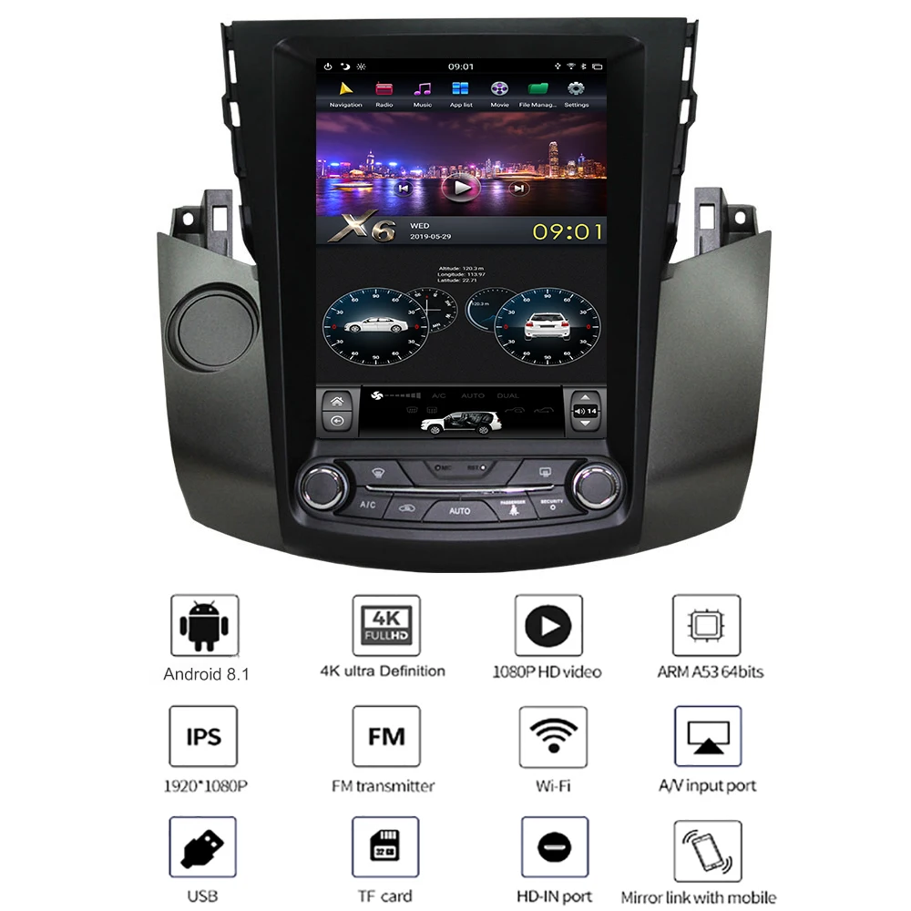 YAZH Android 8,1 OS 10," ips авто радио плеер для Toyota RAV4 2003 2004 2005 2006 2007 2008 2009 с Bluetooth 5,0 gps Navi