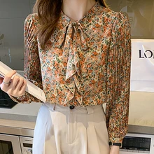 

Ruffles Print Blouse Women Long Sleeve Tops Women 2021 Spring Autumn Folds Chiffon Shirt Ladies Top Elegant Camisas De Mujer