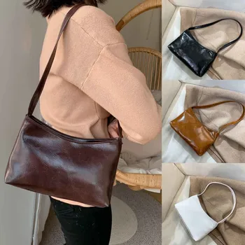 

Women's 2019 New Solid Color Simple Handbag Fashion Casual Shoulder Bag Retro PU Wild Girls Messenger Bag