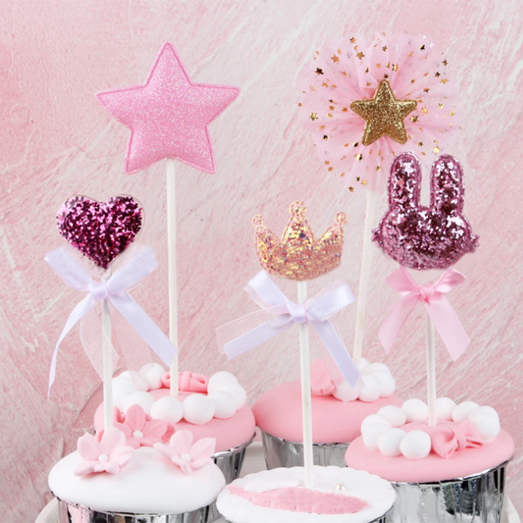 1 Set Of Pink Love Dessert Table Crown Bunny Decor Cake Topper Party Decor Pink Sweet Dessert Topper Cake Flag Decor 