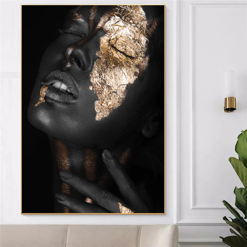 2-Canvas-Print-Home-Decor-Painting-Black-Gold-Nude-African-Woman-Wall-Art-Modular-Pictures-Modern-Nordic
