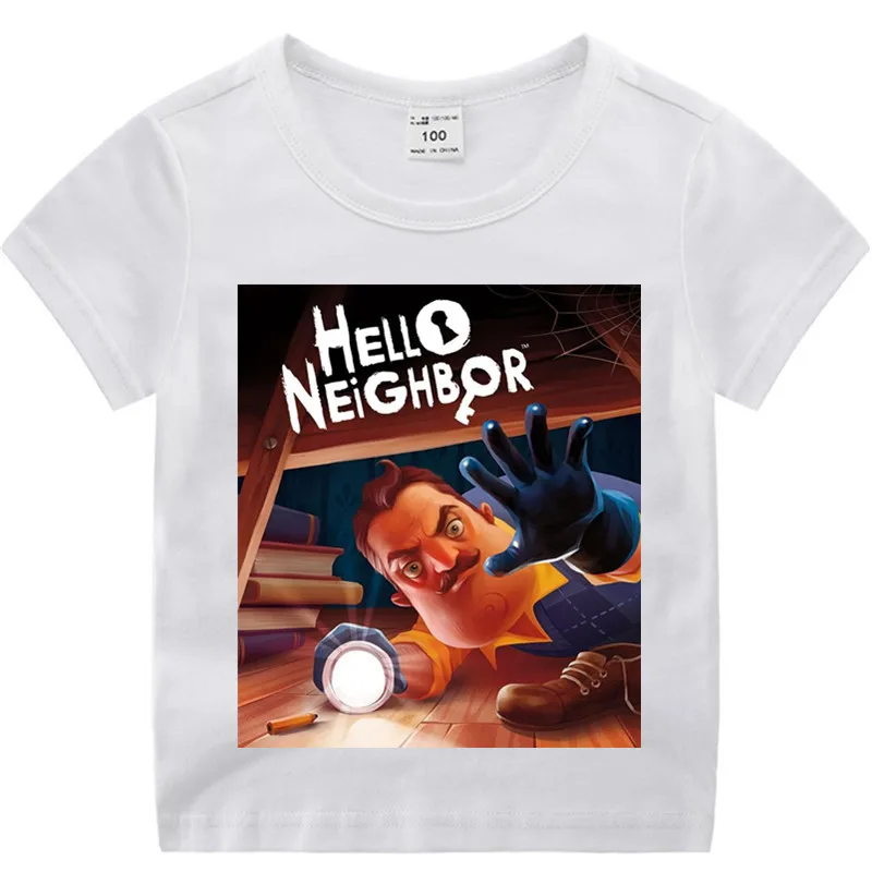 T127T-white Хлопковая футболка с аниме «Hello neigher» для маленьких мальчиков и девочек детская Рождественская рубашка детская футболка для малышей с героями мультфильмов Роскошный топ - Цвет: T127T-white