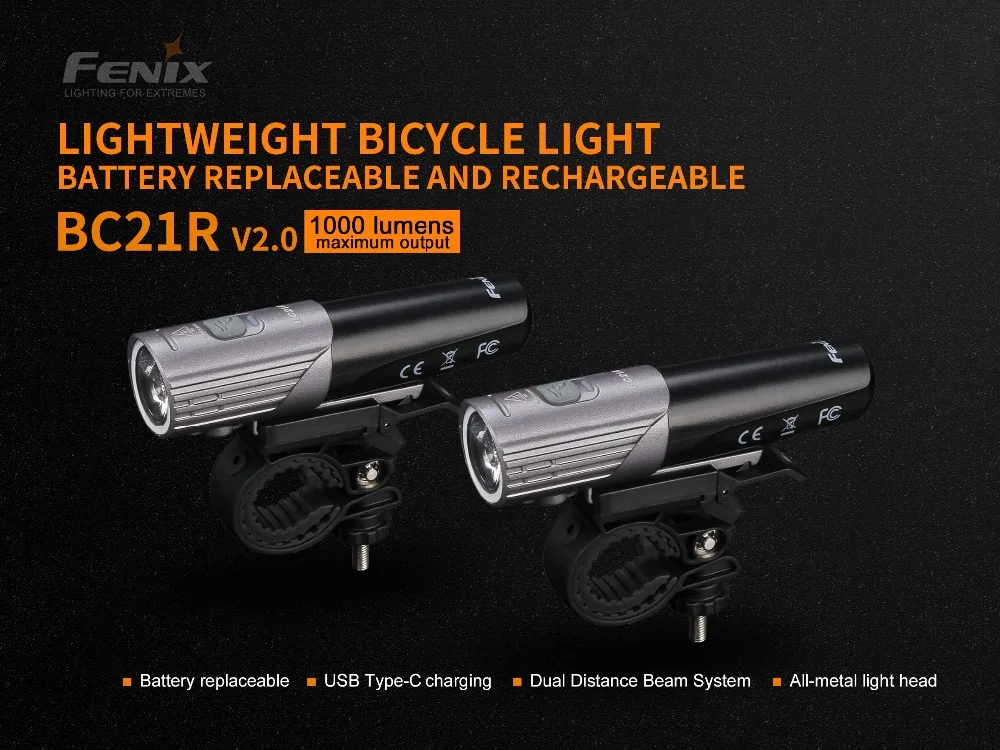 Fenix BC21R V2.0 Cree нейтральный белый светодиодный перезаряжаемый светильник 1000 люменов, велосипедный светильник
