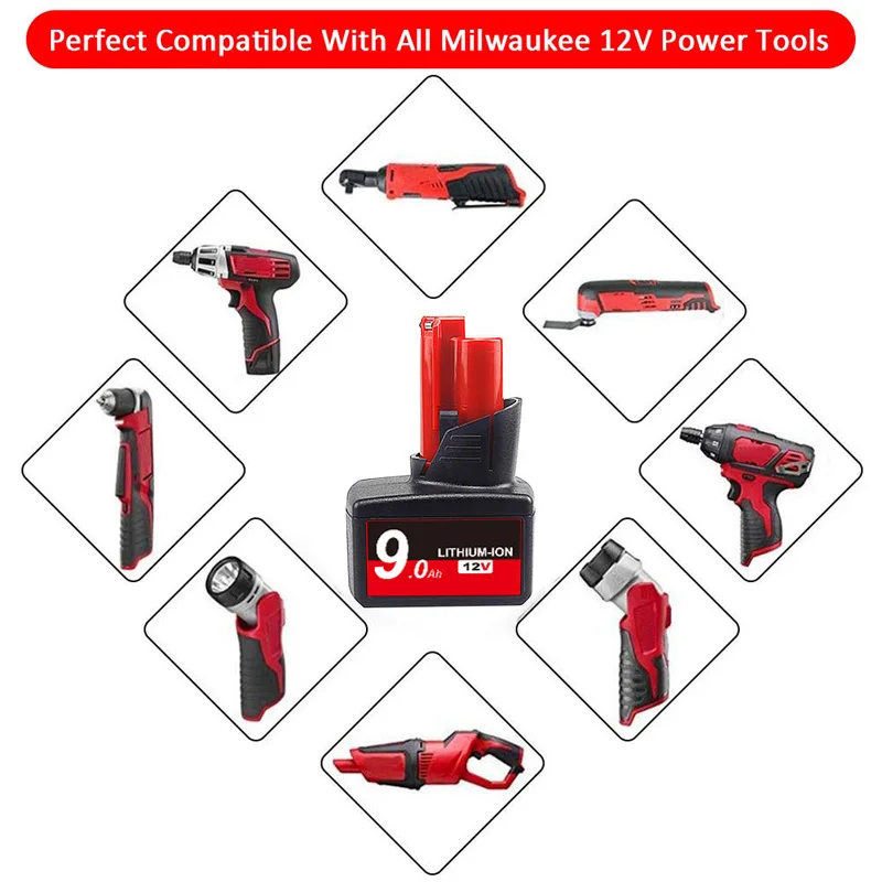 Bonacell 48-11-2460 9000mAh 12v rechargeable battery for milwaukee m12 XC Cordless Tools 48-11-2402 48-11-2411 Milwaukee tool