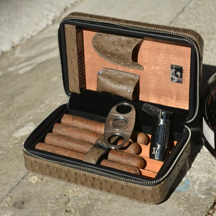 Серый Страус зерна дорожный увлажнитель для сигар COHIBA Fit Куба Habanos 4 сигары Макс 57 кольцо с сигарой Jet зажигалка сигары резак