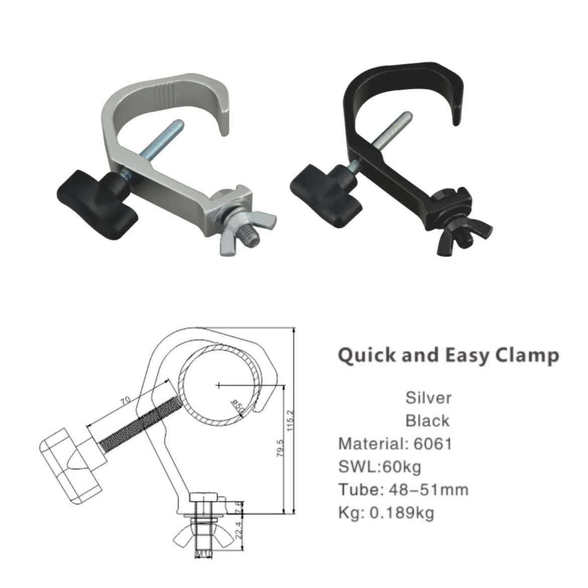 Alumínio Truss Clamp para Moving Head Spotlight, Stage Light C Clamp, 35-51mm Tubing Lighting, 132 LB./ 60 kg Capacidade de carga