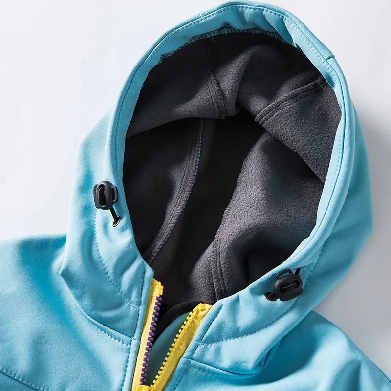 Winter Fleece Kids Waterproof Softshell Jacket Boys Girls Windproof Sportswear Outdoor Hiking Camping Hooded Coat Customize