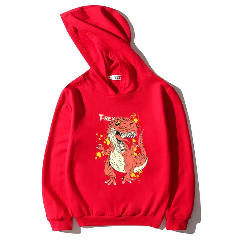 T-rex Kids Long Sleeve Pullover Fashion Thin Cotton Sweatshirt Boy Dinosaur new Hoodie Baby Boy Coat Jacket Tyrannosaurus Hoodie - Цвет: red-1