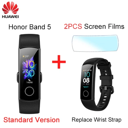Huawei Honor Band 5 оксиметр фитнес-трекер умный Браслет Сенсорный экран монитор сердечного ритма во время сна Глобальный язык для мужчин и женщин - Цвет: Band5 Add Strap Film