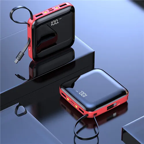 Mini Portable Power Bank 50000mAh Large Capacity One-way Charger Built-in Charging Cable Flashlight External Battery wireless power bank for iphone Power Bank