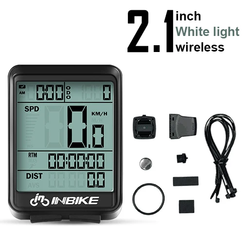 White Wireless INBIKE 2,1 дюймов, велосипедный беспроводной компьютер, непромокаемый, многофункциональный, для езды на велосипеде, одометр, велосипедный спидометр, секундомер, подсветка - Цвет: White Wireless