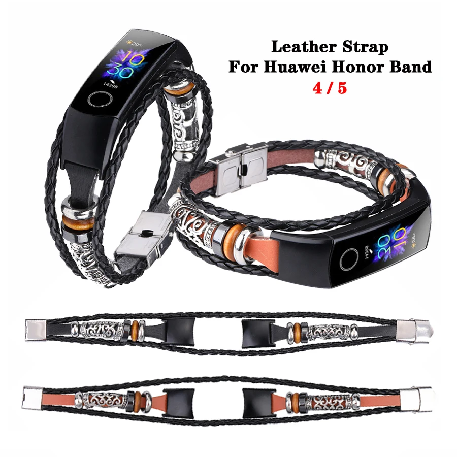 Кожаный ретро-браслет для Honor Band 5 плетеный браслет Huawei 4 аксессуары наручных