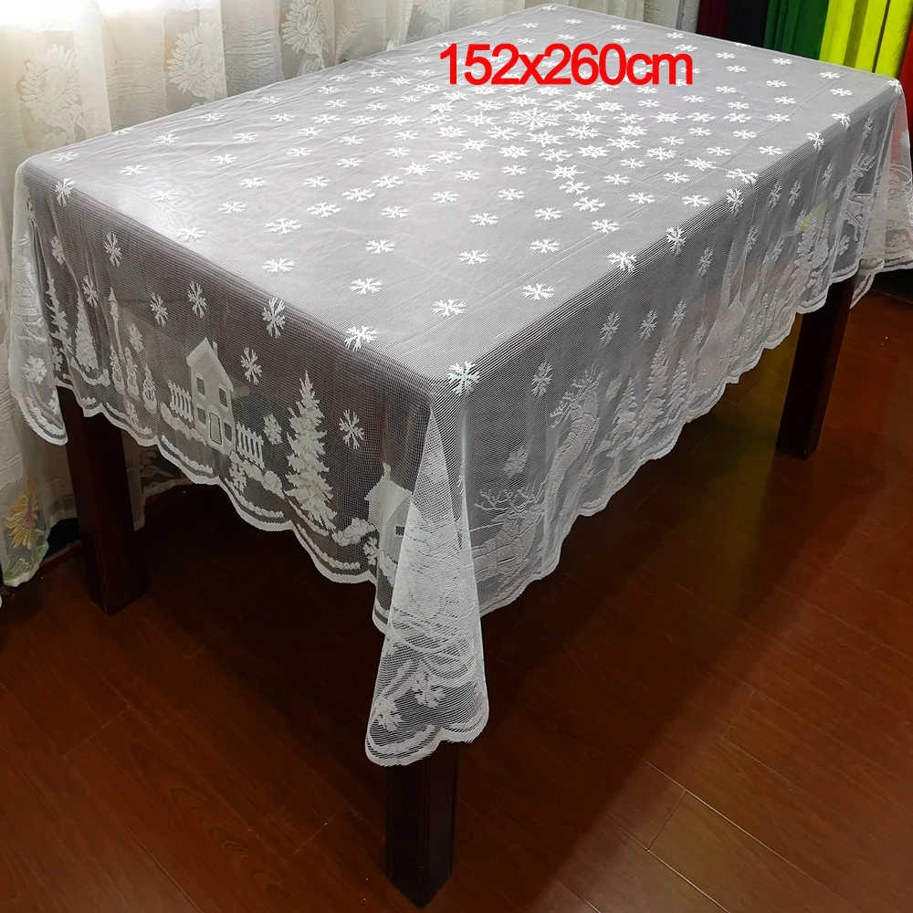 JH-CH-13 152x260cm Винтажная кружевная скатерть круглая белая Санта Клаус Снежинка Рождественская Скатерть прямоугольная скатерть Свадебная вечеринка украшения - Цвет: JH-CH-13 152x260cm