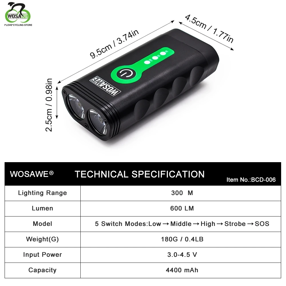WOSAWE USB 2400 люмен велосипедный светильник IP67 водонепроницаемый велосипедный светодиодный светильник на руль Литиевая Батарея Вспышка светильник фонарь головной светильник