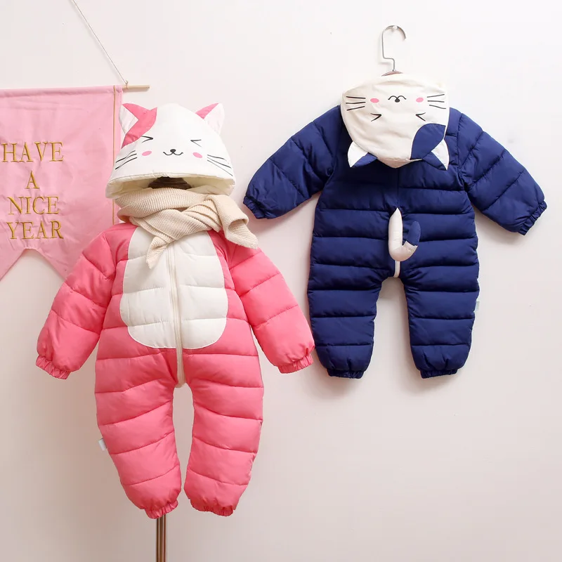 

New Winter Plus velvet warm overalls kids coat Baby wear Newborn Snowsuit Boy Warm Romper Down Cotton Girl clothes Bodysuit 0-1Y