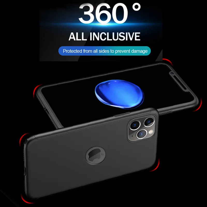 360 Полное покрытие защитный чехол для телефона для iPhone 11 pro XR X XS Max противоударный чехол для iPhone 6 6S 7 8 plus со стеклом чехол-сумка