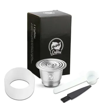 

1Set Nespresso Refillable Coffee Capsule Pod Stainless Steel Espresso Coffee Filters + Spoon +Cleaning Brush, Dropshopping