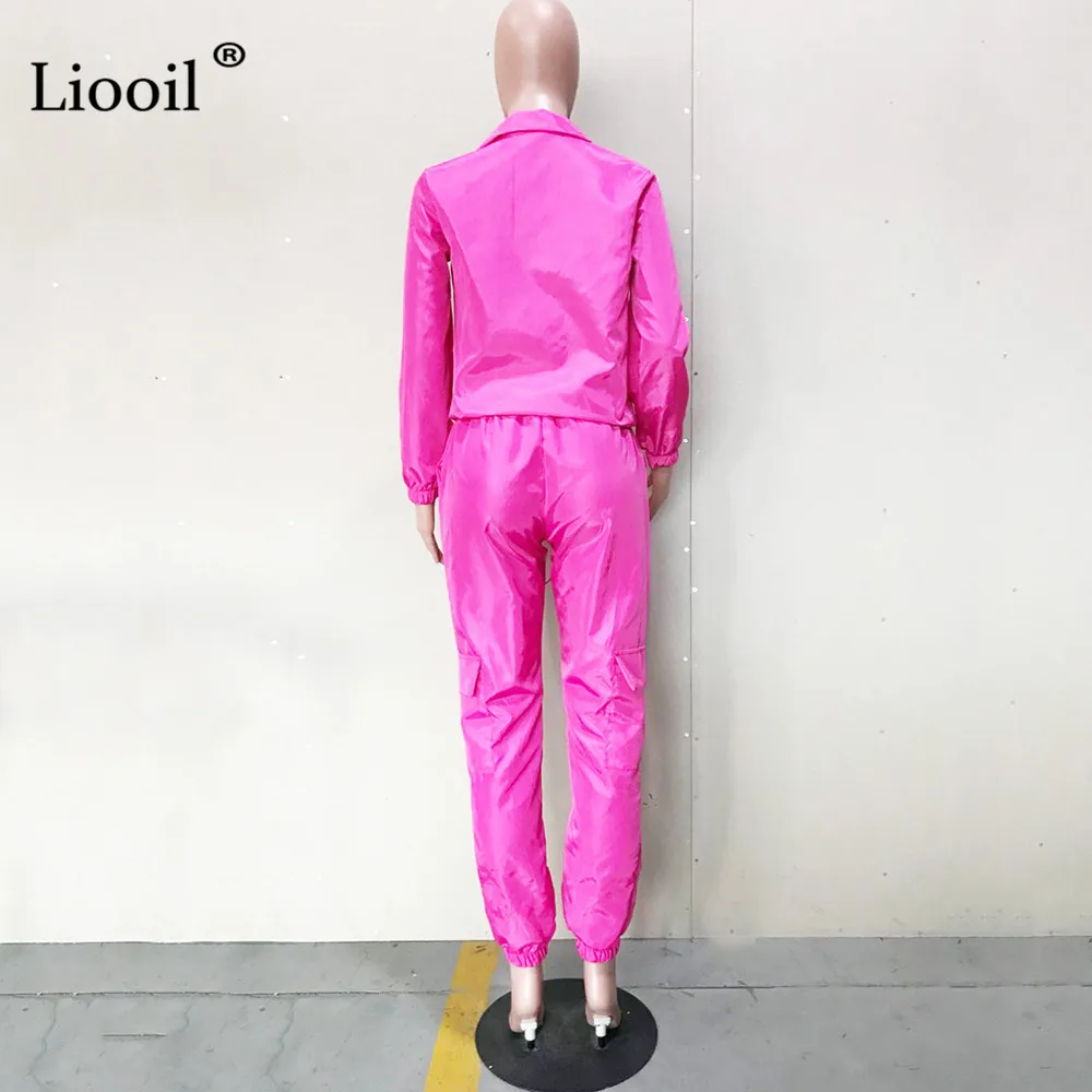 Liooil неоновый спортивный костюм женский комплект из двух предметов осень длинный рукав молния толстовка спортивные штаны с карманами джоггеры костюм наборы