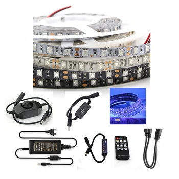 

UV LED Strip Light 5050 SMD 60leds/M 395-405nm Flexible Tape lamp+DC Connector+Touch/Switch/Control/Remote Dimmer+power adapter