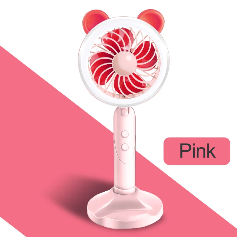 Cute Multi-function Portable Small Fan Hand-held Fan USB Rechargeable Desk Fans With Base Night Lamp