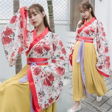 Женское платье-кимоно в японском стиле с цветочным принтом, вечерние платья Феи юкаты, повседневные азиатские национальные китайские ханьфу, косплей, комплект одежды