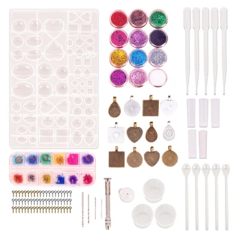 

107 Silicone Resin Jewelry Molds with Flower Decoration DIY Pendants Making Tool Set Suitable for Beginners