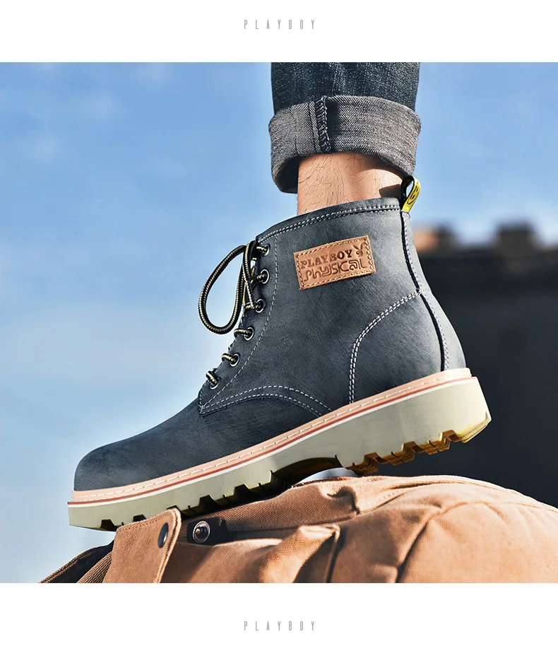 PLAYBOY New Men Hiking Shoes Waterproof Leather Shoes Climbing& Fishing Shoes Popular Outdoor Shoes Men High Top Winter Boots