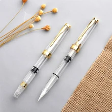 1 шт золотой отделкой прозрачный поршень наполнитель ручка-кисть для каллиграфии небольшая обычная для письма множество волокон ручки для каллиграфии