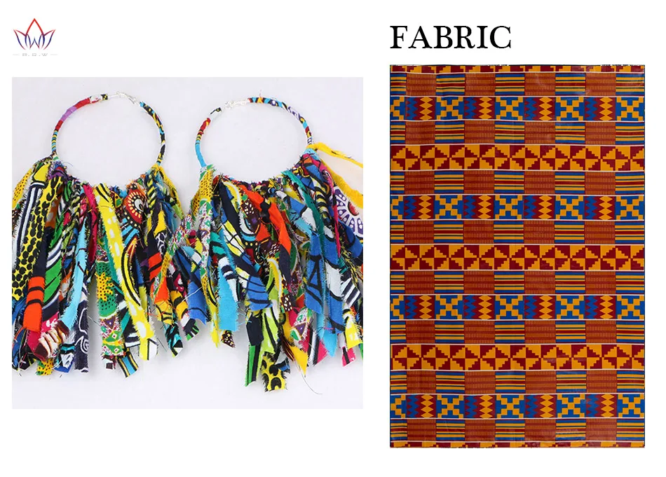 Африканская ткань серьги из ткани ручной работы серьги с кисточками для женщин Африканский принт Анкара большие серьги WYB1198 - Окраска металла: 12