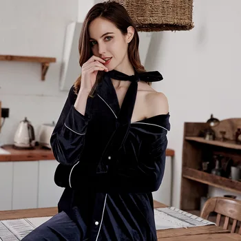 

Women's Warm Bathrobe 2019 Autumn and Winter Ladies Gold Velvet Pajamas Soft and Comfortable Cardigan Long Sleeve Robe Sleepwear