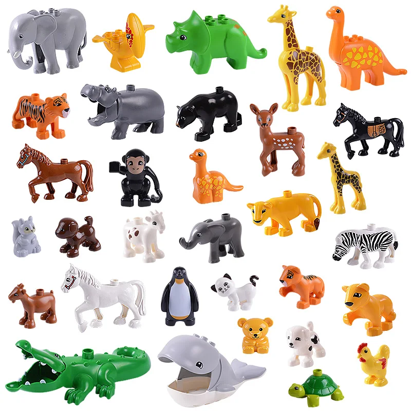 28 стиль Duplos модель Животных Фигурки Строительные блоки Набор Медведь Кролик лошадь Тигр игрушка "Лев" для детей подарок Brinquedos