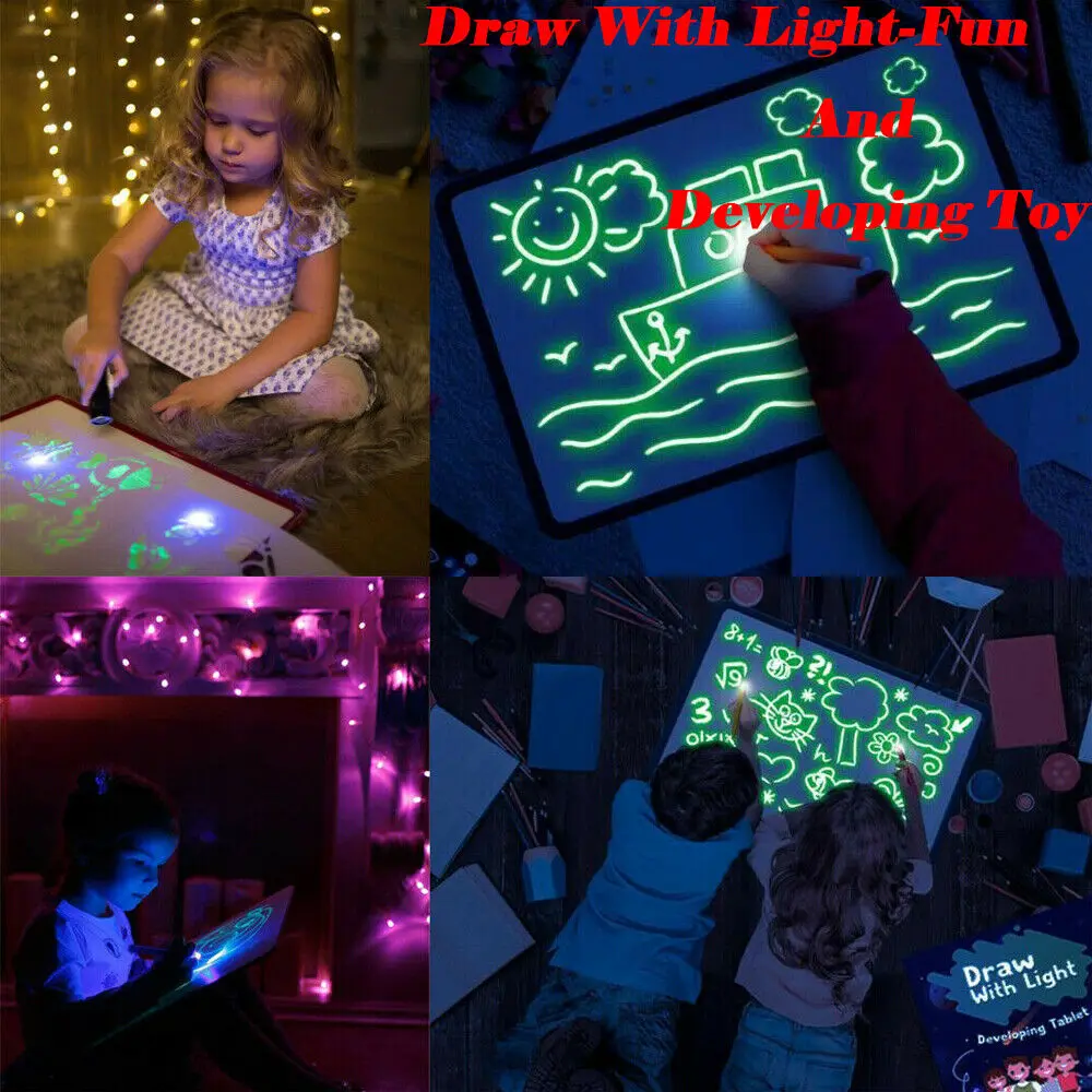 

Luminous 3D Drawing Board With Light-Fun Fluorescent Developing Toy Graffiti Doodle Drawing Board for Kids Gift Toy A3 A4 A5