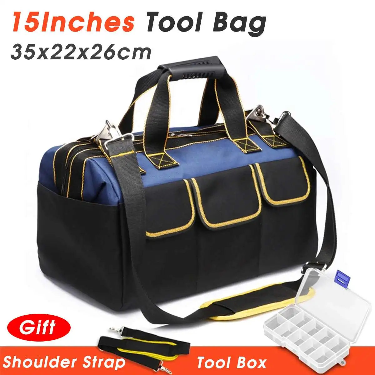 15inch 600D Сумка для инструментов, электрик, сумка для инструментов, 1680D, ткань Оксфорд, водонепроницаемая, для ремонта, для хранения инструментов, ремень, рабочая сумка 13 15 16 17 18 20 дюймов - Color: 15inch 600D