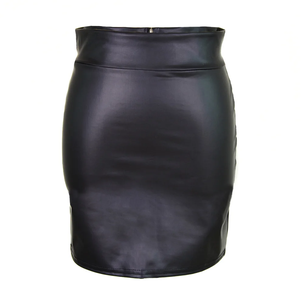 

Ladies High Waist Skirts Slim Zipper Sexy Above Knee Wetlook Plus Size Clubwear
