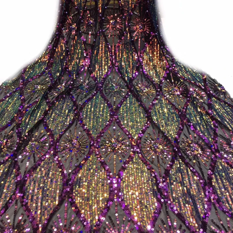Тюль, блёстки, ткань для женщин вечернее платье модное праздничное платье 5 ярдов Высокое качество африканская кружевная ткань - Цвет: 03