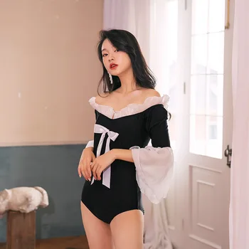 

Swimsuits Woman 2019 One Piece Plus Size Swimsuit Women May Women's Bathing Suits Black White Long Sleeve Bell Ins Sexy Red Hot