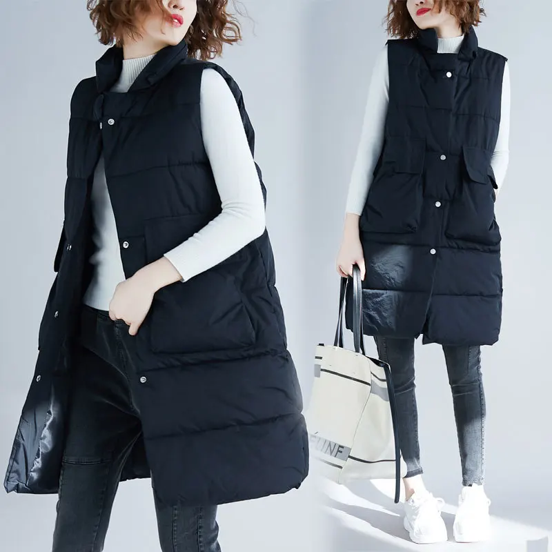 

Good to House 2019 Autumn & Winter New Style Large Size Dress Fat Mm Long Waistcoat Cotton-padded Clothes Casual Thick Coat