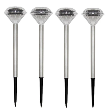 

4Pcs Solar Power LED Stainless Steel Landscape Lamps Outdoor Garden Path Lawn Lamp Straight Diamond Light