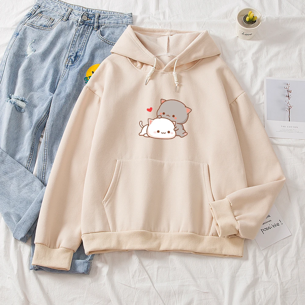 Pêssego Gato Kawaii Roupas Aesthetic Hoodie 2021 Bonito Rosa