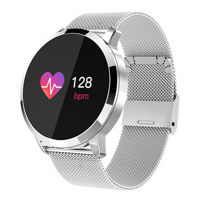 

Q8 Smart Watch Oled Color Screen Smartwatch Women Fashion Fitness Tracker Heart Rate Monitor Silver Steel Strip
