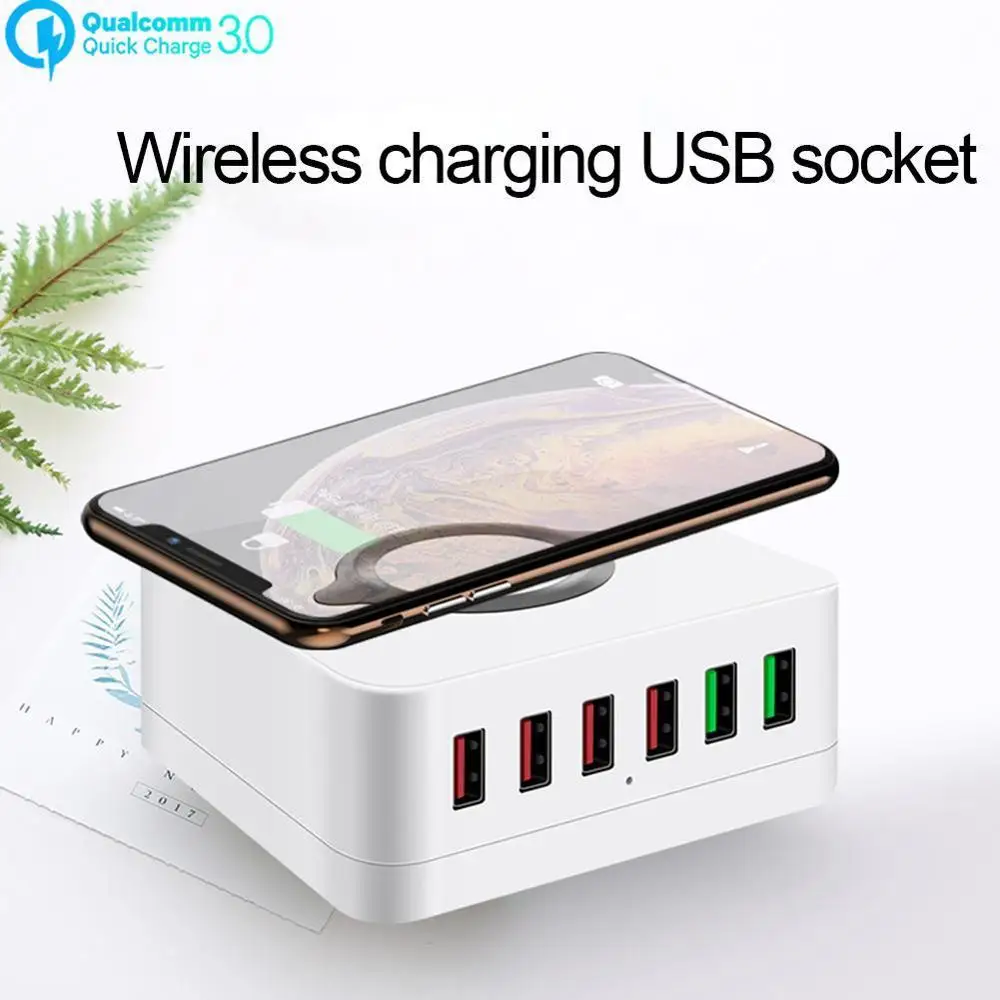  6 Port 72W QC 3.0 USB Wireless Charger Type C Quick Smart Mobile Phone Charger for iPhone X XS Sams